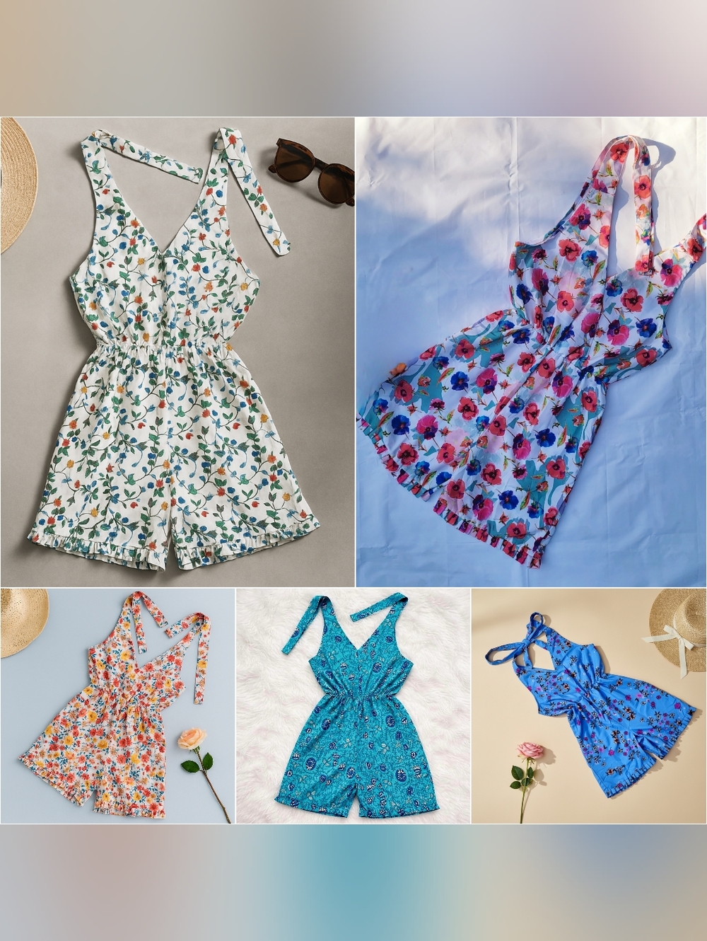 $25 For 5 Pieces - Lot of New Floral Print Halter Romper Size Medium
